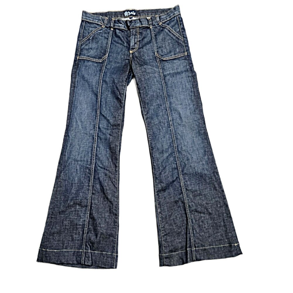 BLUE DENIM FLARED JEANS 32 X 30 UNISEX MENS WOMENS WIDE LEG PANTS BY ANLO DENIM